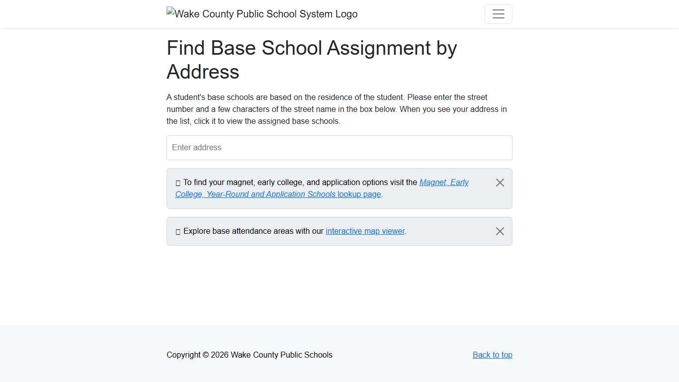Wake County Public School System Find Base School Assignment by Address - Lookup